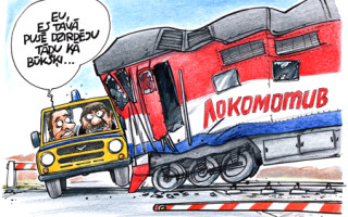 Foto: Karikatūra: Uz dzelzceļa pārbrauktuves Balašihā