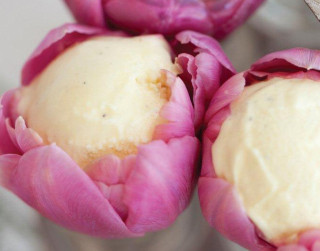 Saldējums ar tulpju ziedu sīrupu