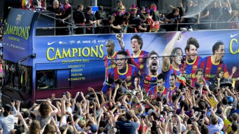 Vai "Barcelona" kļūs par pirmo komandu Čempionu līgas vēsturē, kurai izdevies triumfēt divas sezonas pēc kārtas?
Foto: AFP/Scanpix