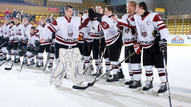 Latvijas U18 izlase pēdējā pasaules čempionātā ierindojās devītajā vietā.
Foto: IIHF