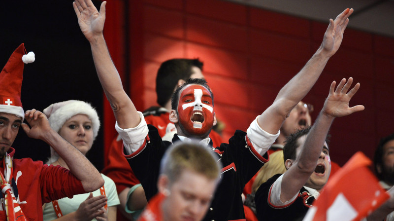 Šveiciešu fani pasaules čempionātā Stokholmā
Foto: Scanpix Sweden