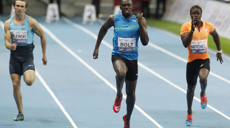 Useins Bolts sacensībās Polijas galvaspilsētā Varšavā 
Foto: AP/Scanpix