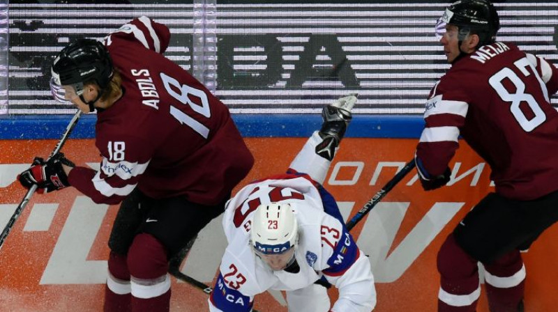 Rodrigo Ābols un Gints Meija spēlē pret Norvēģiju
Foto: AFP/Scanpix