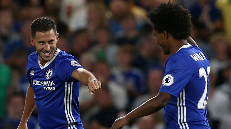 Londonas ''Chelsea'' redzamākie spēlētāji šovakar - Edens Azārs un Viljans
Foto: AFP/Scanpix
