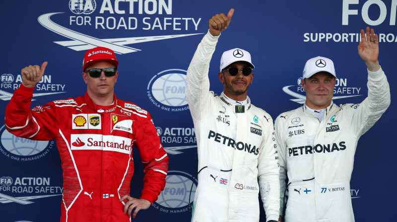 Kimi Reikenens, Lūiss Hamiltons un Valteri Botass
Foto: XPB Images/Scanpix