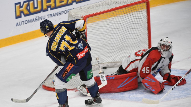 Edgars Homjakovs gūst savus pirmos vārtus
Foto: Romāns Kokšarovs/f64