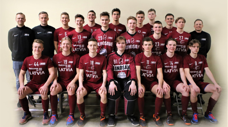 Latvijas U19 vīriešu izlase. Foto: Ritvars Raits, floorball.lv