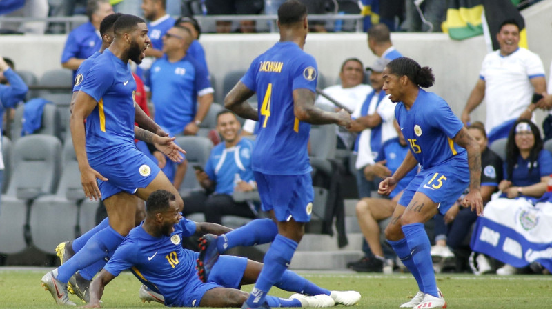 Kirasao izlases futbolistu prieki pēc izlīdzinājuma vārtiem. Foto: AFP/Scanpix