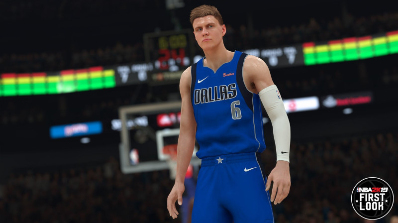 Virtuālais Kristaps Porziņģis Dalasas "Mavericks" formā. Foto: NBA 2K
