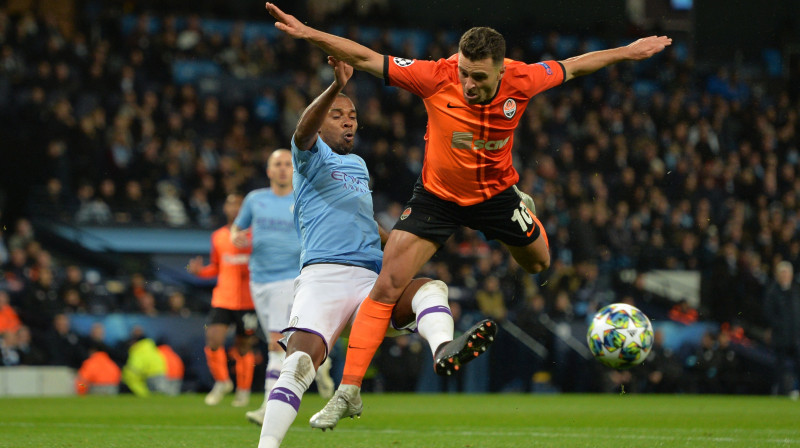 Moments no cīņas starp Mančestras "City" un Doņeckas "Shakhtar". Foto: Jason Cairnduff/Reuters/Scanpix