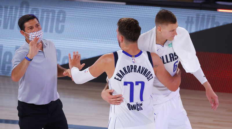 Luka Dončičs un Kristaps Porziņģis. Foto: USA Today Sports/Scanpix