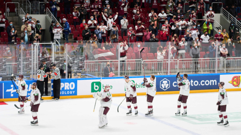 Latvijas hokejisti atvadās no pasaules čempionāta Rīgā. Foto: Imago Images/Scanpix