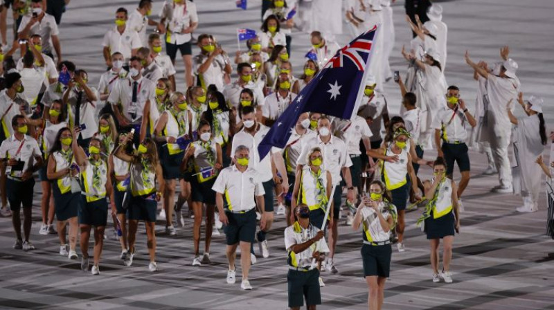 Austrālijas delegācija Tokijas spēļu atklāšanas ceremonijā. Foto: Reuters/Scanpix