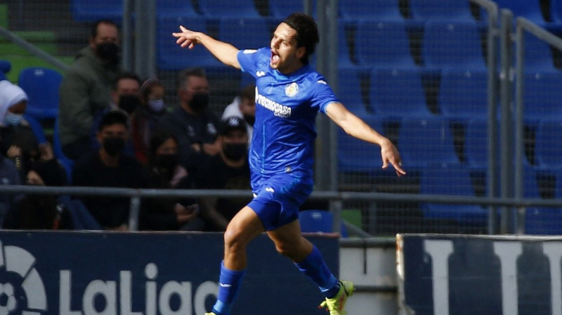 "Getafe" uzbrucējs Eness Inals svin vārtu guvumu. Foto: Javier Barbancho/Reuters/Scanpix