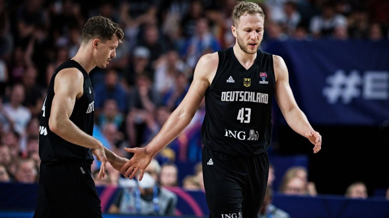 Kristiāns Zengfelders (#43) Vācijas izlases uzvarā EČ ietvaros pret Ungāriju. Foto: FIBA