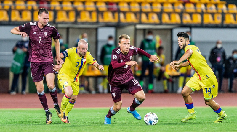 Alvis Jaunzems Latvijas izlasē debitēja 2020. gada 3. septembrī spēlē ar Andoru. Foto: LFF.