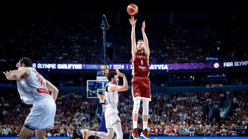 Dāvis Bertāns 2024. gada 2. jūlijā. Foto: FIBA