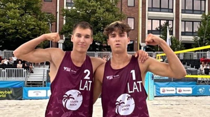 Gustavs Auziņš un Kristians Fokerots. Foto Leuven Beach