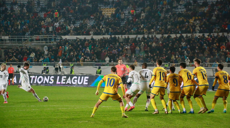 Austrieša Mihaela Gregoriča vārtu guvuma mirklis. Foto: Ruslan Pryanikov/AFP/Scanpix