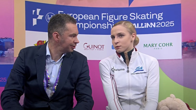 Treneris Andrejs Brovenko un Anastasija Konga. Foto: Skating ISU