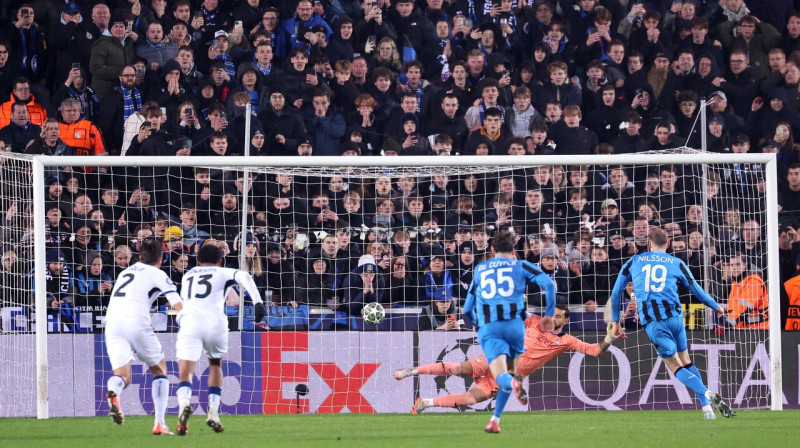 Gustafa Nilsona vārtu guvuma mirklis. Foto: Olivier Matthys/EPA/Scanpix