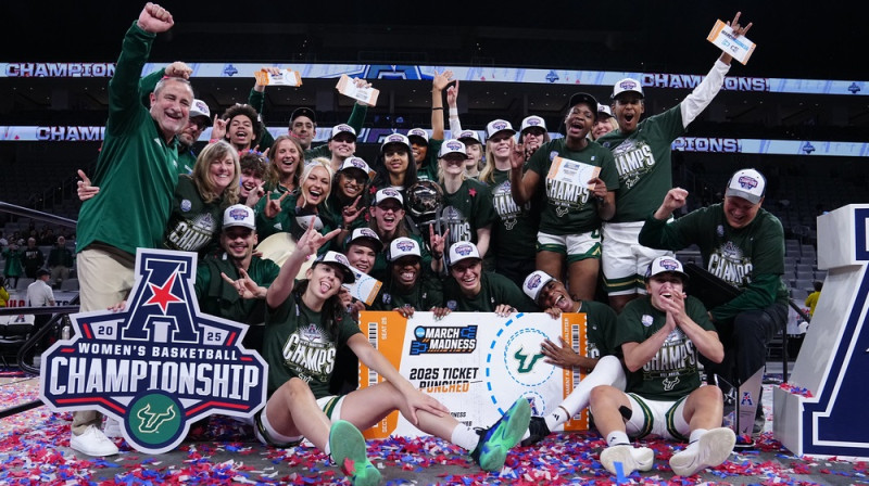 "South Florida" basketbolistes 2025. gada 12. martā. Foto: USF Bulls