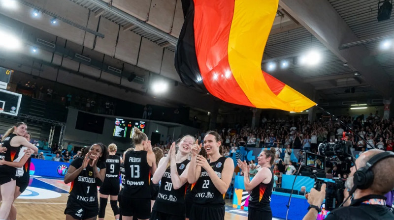 Vācijas basketbolistes priecājas par uzvaru. Foto: EuroBasket Women