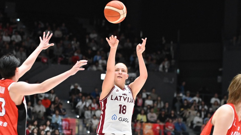Laura Meldere 2026. gada 16. maijā. Foto: Japan Basketball association