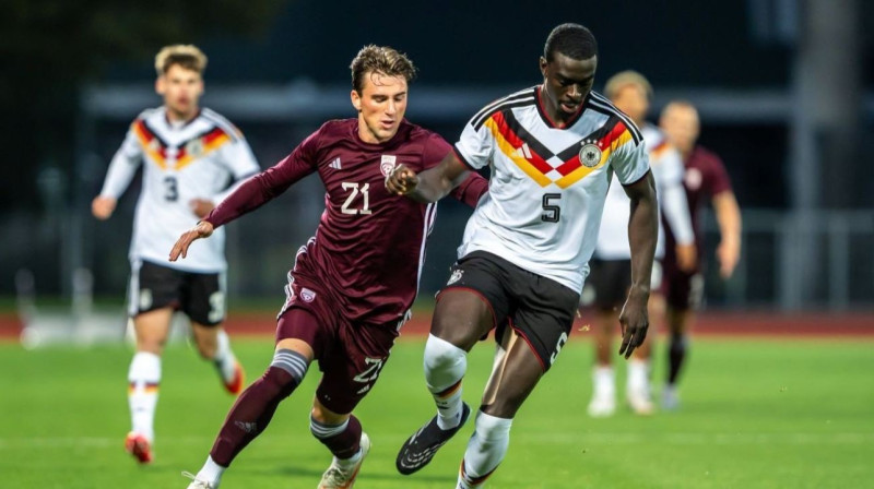 Latvijas U21 pret Vācijas U21. Foto: LFF