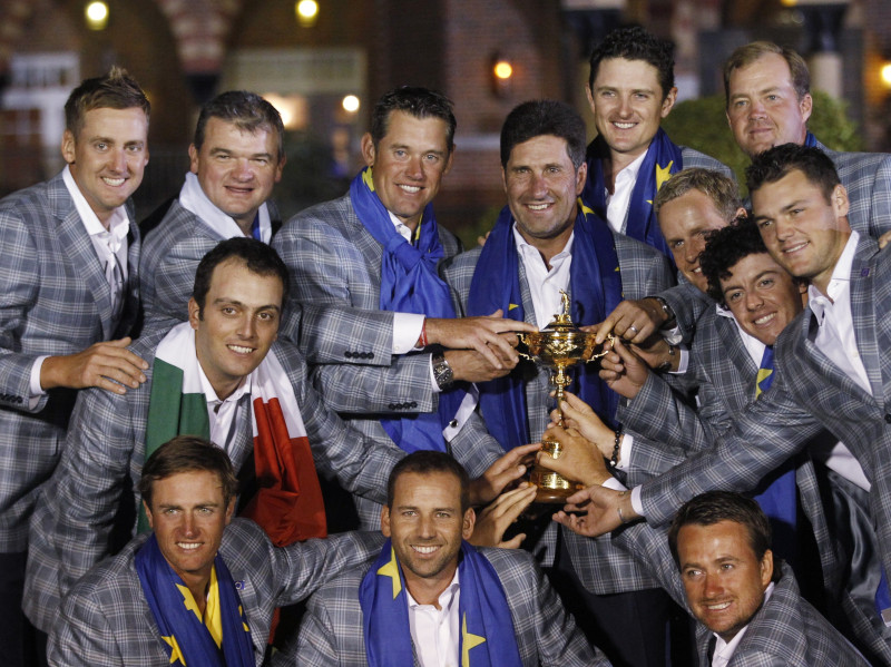 Eiropas golferi fantastiski atspēlējas, triumfē Raidera kausā