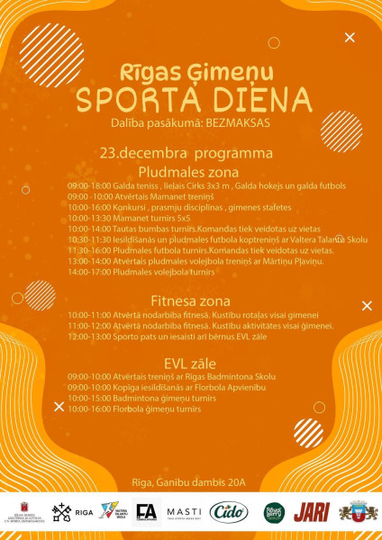 Rīgas Ģimeņu sporta diena. Atklājiet kustību prieku 23. decembrī